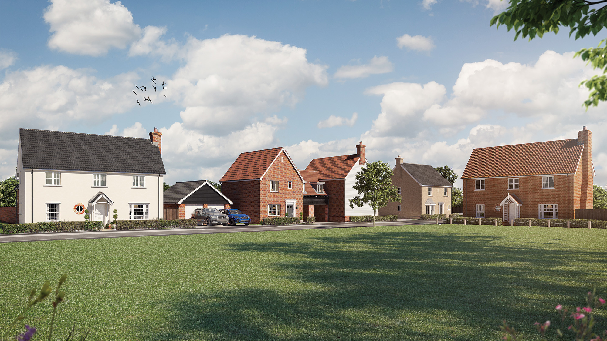 Church Farm Street Scene CGI - Hopkins Homes