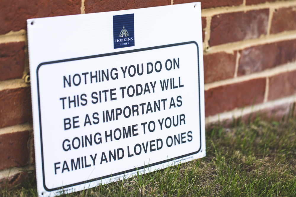 Hopkins Homes workforce wellbeing sign