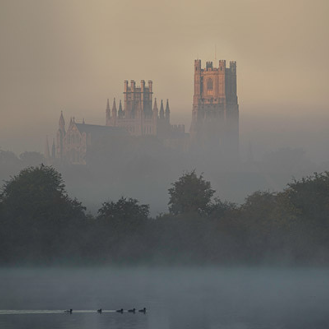 Cambridge University in the fog