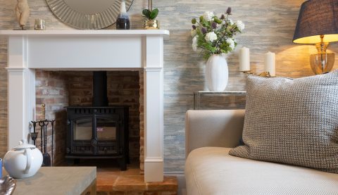 1500 Living room with wood burner - Hopkins Homes
